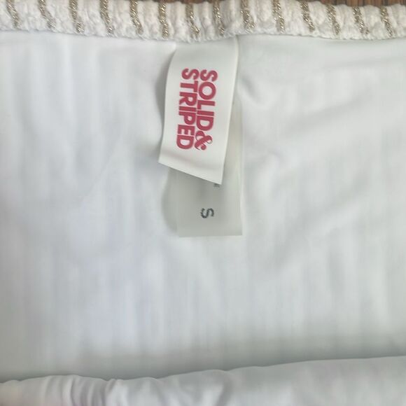 Solid & Striped The Eva Metallic Gold and White Bikini Top (S) and Bottoms (S) - Picture 4 of 9